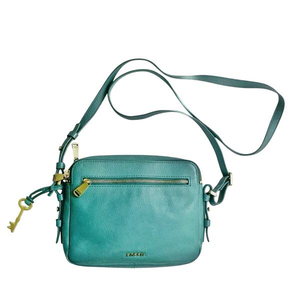 Fossil Teal Leather Crossbody Bag | Vintage Inspired | Fall City Street Style - Picture 4 of 16